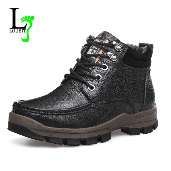 

men's boots cow leather casual shoes plush comfortable winter retro black ankle footwear genuine leather boots big size 38-48
