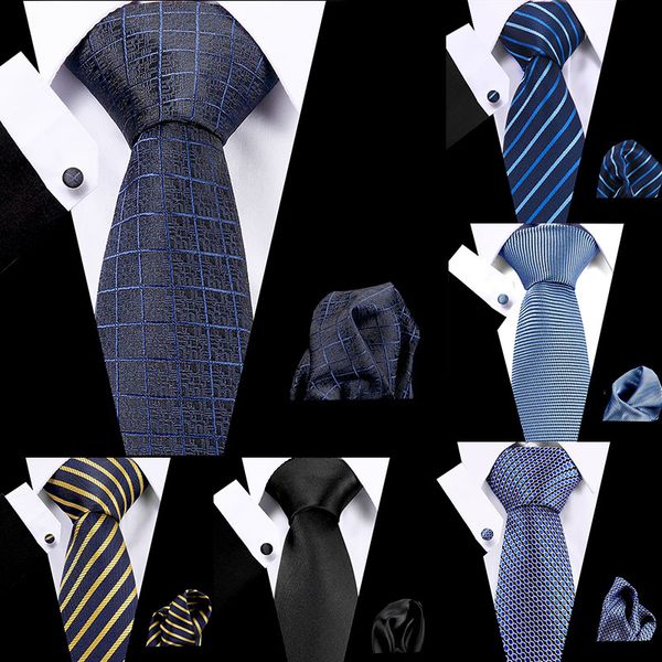 

fashion 7.5 cm 100% silk mens stripe plaid tie handkerchief cuffink set business flomal dress accessories wedding gift for mens, Black;gray