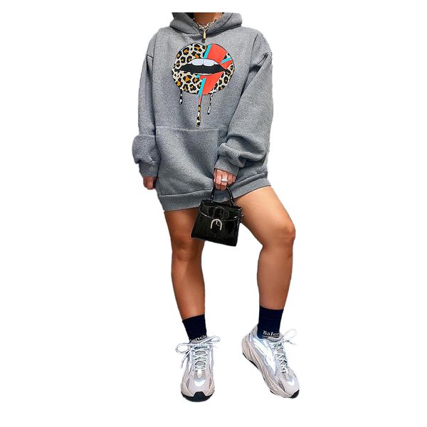 

loose womens designer hoodies autumn winter long sleeve crew neck lip print sweatshirts fashion casual female clothing, Black