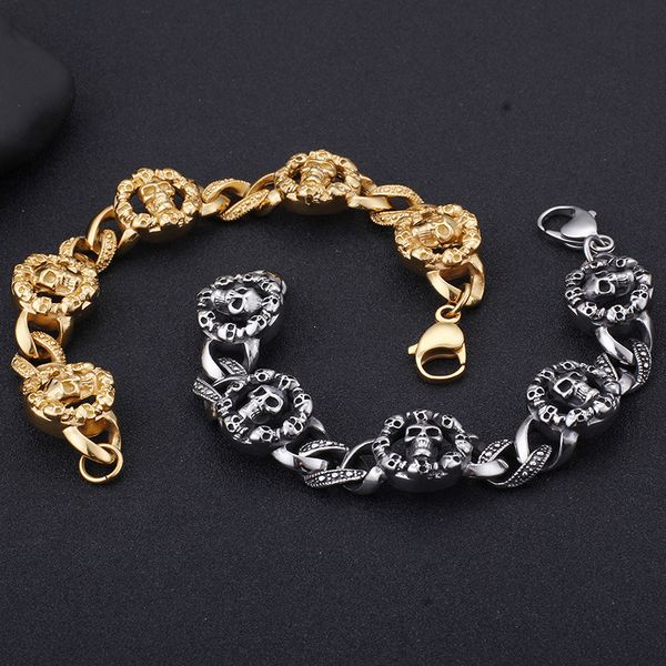 

link, chain stainless steel bracelet fashion retro titanium skull men personality jewelry, Black