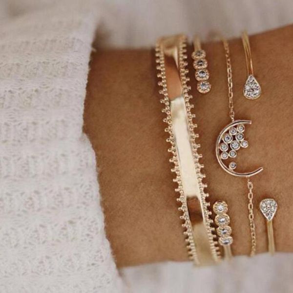 

личность chain drops moon open браслет браслет 4 шт jewelry 2020 # 3l23, Golden;silver