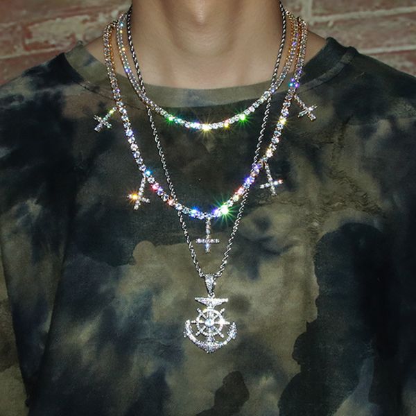 

iced out cz tennis necklace for men women fashion zircon cross tennis necklace hip hop jewelry, Silver