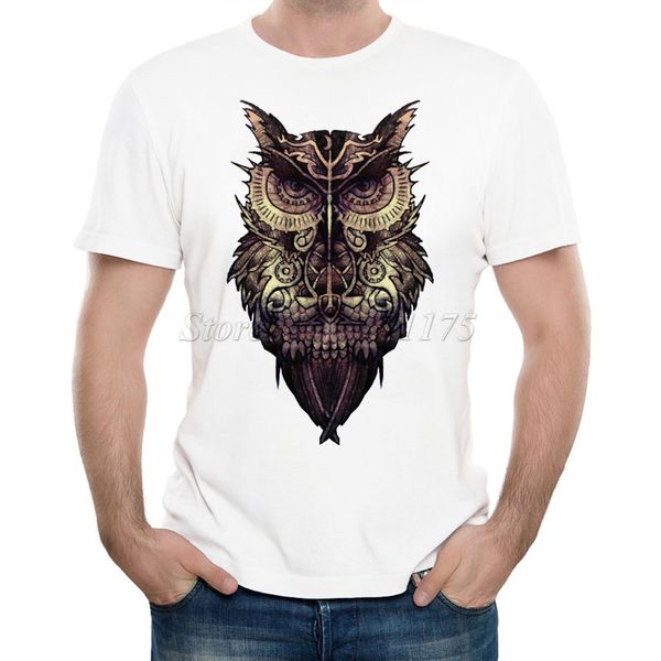 

new arrivals 2019 men's fashion owl gears printed t shirt cool summer casual tee