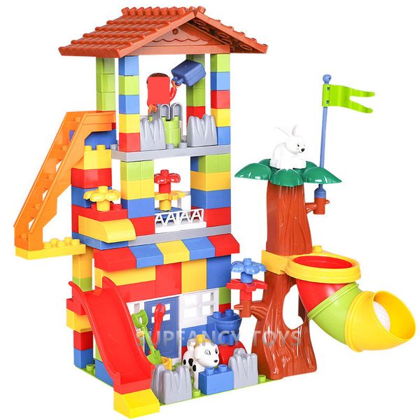 

133pcs large particle slide building blocks sets house roof assembly plastic castle duploed friends bricks kids brinquedos toys qylyyl