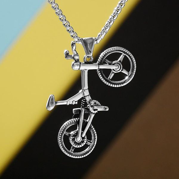 

stainless steel punk rock bike pendant necklace vintage bicycle necklaces jewelry gitf for men women, Silver
