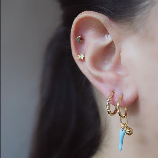 

cute new romantic small gold star moon lovely heart shape stud earrings women party girlfriend gift in 925 sterling silver, Golden;silver