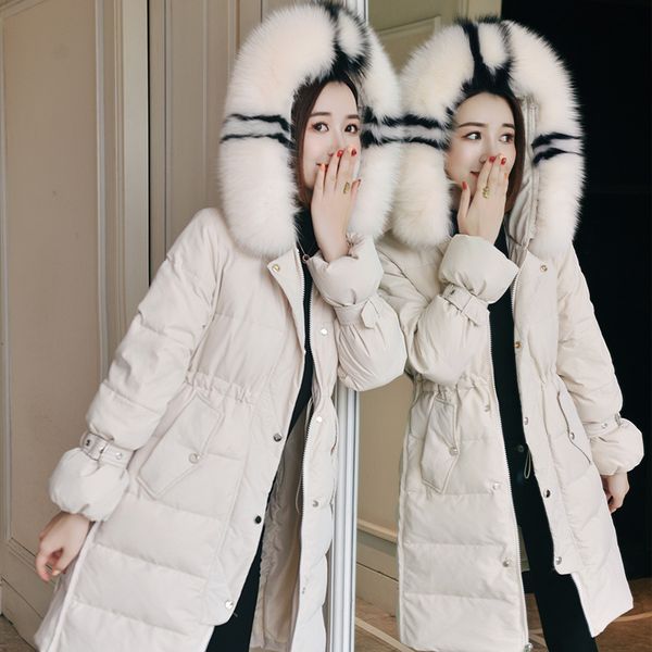 

women's down & parkas winter 2021 han edition thickening hooded jacket female temperament long white duck in the warm coat, Black