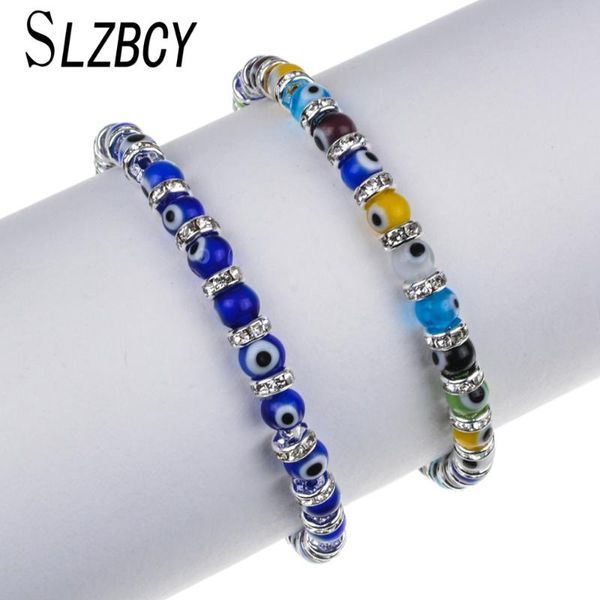 

resin blue evil eye beads strand charm bracelets woman men copper crystal beads elastic bracelet wristband jewelry pulsera mujer, Black