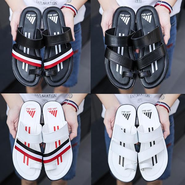 

huaraches slippers loafers flats leather luxury slides designer sandals striped color slippers male non-slip slides beach flip flops, Black
