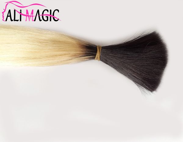 

alimagic factory outlet omber black/613 blonde bulk hair for braiding 14"-24" remy hair 100g/lot