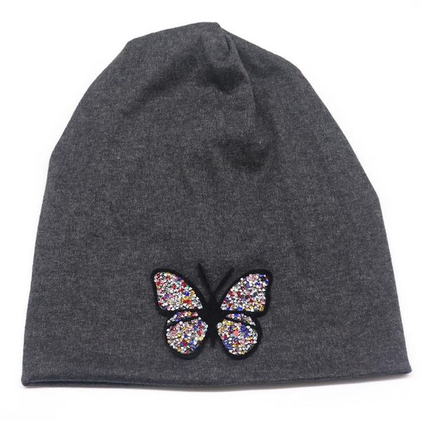 

beanie/skull caps women's beanies butterfly hats autumn solid color slouchy soft cotton women ladies bonnet hat skullies with applique, Blue;gray