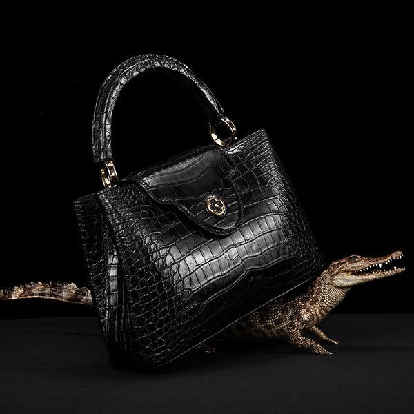 

luxury women genuine leather handbags ladies retro elegant shoulder messenger bag crocodile leather handmade womans bags