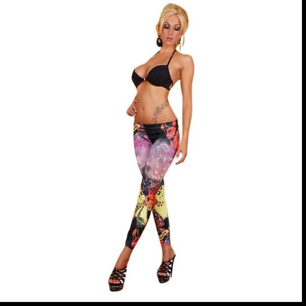 

ml7528 newly pretty womens butterfly tattoo print leggings gril skinny legging pants drop shipping, Black