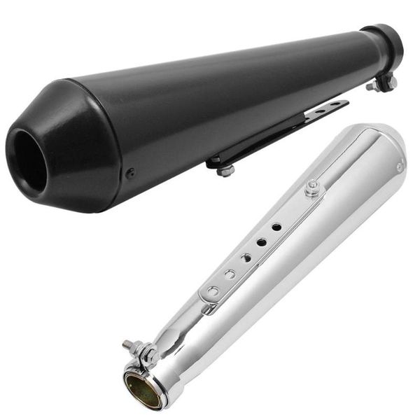 

motorcycle exhaust system 17.5'' universal cafe racer pipe with sliding bracket matte black silver