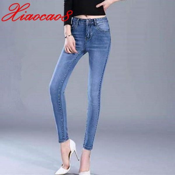 

slim comfort jeans for women soft stretch denim pants autumn woman elestic waist jeans femme pencil pants plus size mom, Blue