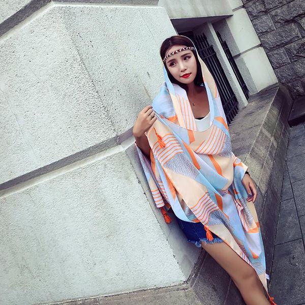 

длинные шарфы 2020 мода шарфы хлопок shaw хиджаб шарф тропических печати пляж платье топ лето шарф для женщин ladies, Blue;gray