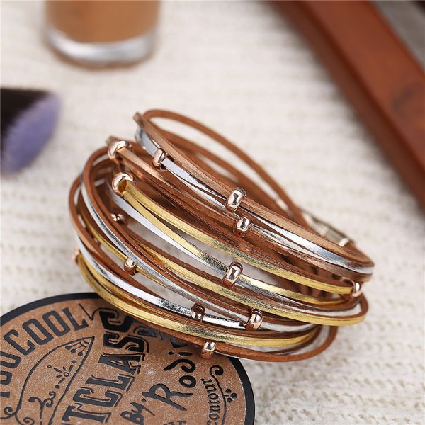 

charm bracelets 17km fashion multi-layer leather bracelet for women man vintage gold sliver couple friendship & bangles gift jewelry, Golden;silver
