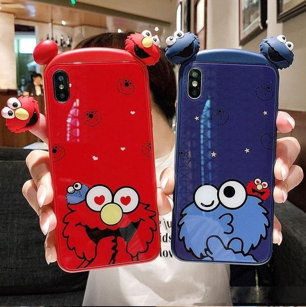 

new luxury designer cute cartoon sesame street phone case for iphone 11pro max xs max xr 7 8 plus max glass mirror cover