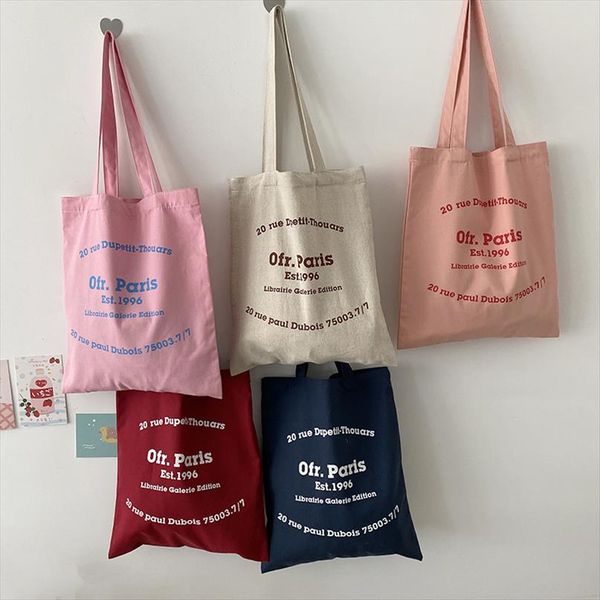 

women canvas shoulder bag paris letters print shopping bag eco cotton linen shopper bags cloth fabric handbag tote for girls