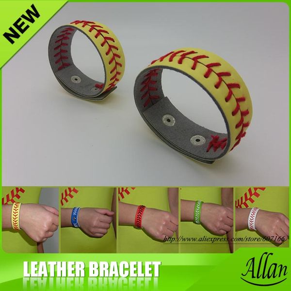 

leather softball baseball bracelet,softball baseball wristband, Black