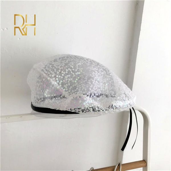 

berets women sequins hat shiny summer breathable jazz glitter dance beret round cap ladies fashion accessories lady painter rh, Blue;gray