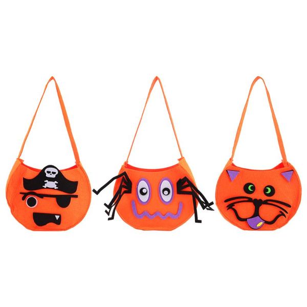 

3pcs halloween candy bag tote bag pumpkin themed design storage pouch (orange)