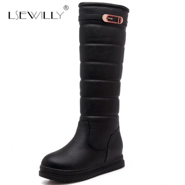 

lsewilly size 44 women plush fur knee high boots round toe winter warm shoes woman fashion metal crystal inside heels boots e107, Black