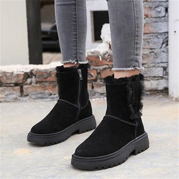 

new matte cowhide thick wool boots women warm shoes snow boots non-slip gray black shoes leather winter woman