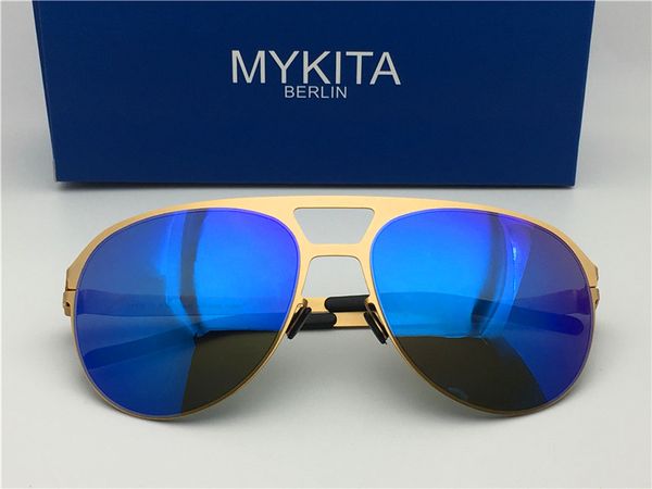 

new mykita sunglasses ultralight frame without screws aron pilot frame flap men brand designer sunglasses coating mirror lens, White;black