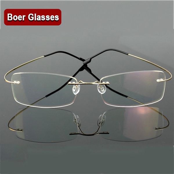 

hingeless rimless flexible eyeglasses frame prescription glasses 9 colors metal ultra light, Black