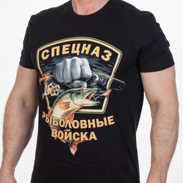 

мужчины футболка классический рыбак с надписью спецназ войск fisher natural o t shirt тенниска женщин