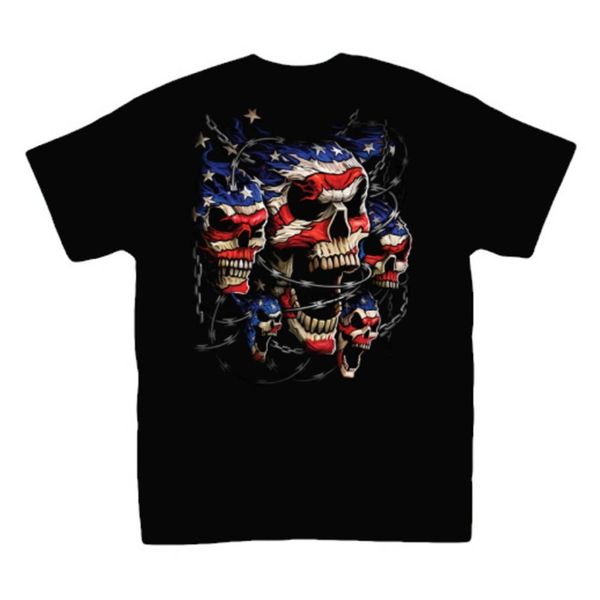 

patriotic skulls in barbed wire horror tee