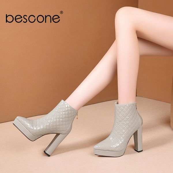 

bescone new stylish ankle boots pointed toe 12cm super high heel boots elegant platform women's shoes bo659, Black