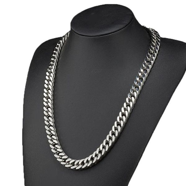 

granny chic 12mm mens necklace 316l stainless steel curb cuban chain necklaces for men wholesale punk jewelry 7-40 inch, Silver