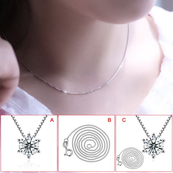 

chains fashion jewelry simple zircon necklace pendant clavicle chain silver plated for women girls d88