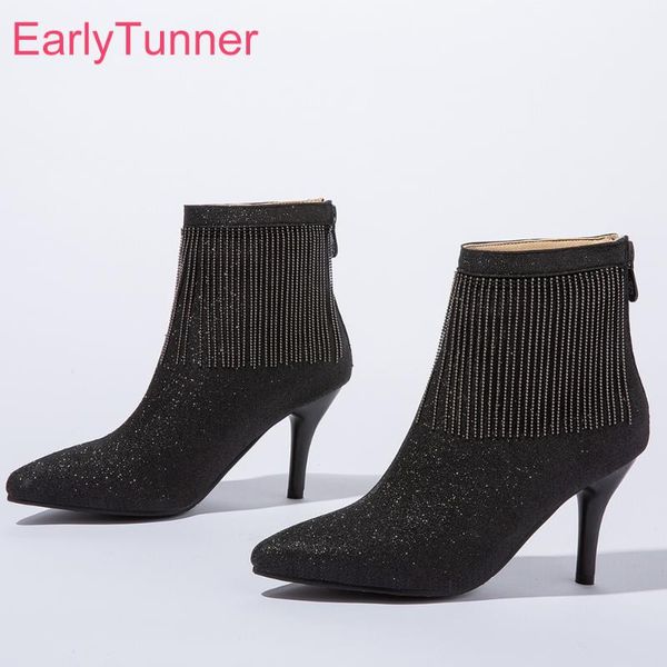

2020 winter brand new сладкого black silver женщина ботильоны кисточка high шпильки lady обувь плюс большой малого размером 11 32 43 45 48