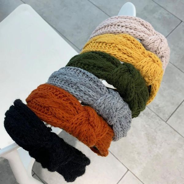 

2020 winter new knitted headband fashion simple pure color wool cross-knotted headband hair accessories