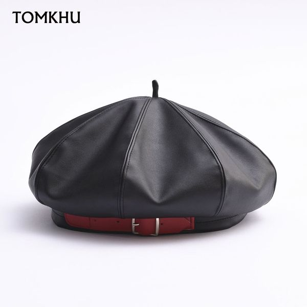 

berets women beret for female autumn winter fashion british hat black red pu leather octagonal skullies beanies sboy painter cap, Blue;gray