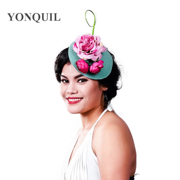 

new style elegant ladies fascinators polyester hats women wedding with silk flower millinery hat party hair accessory md16024, Blue;gray