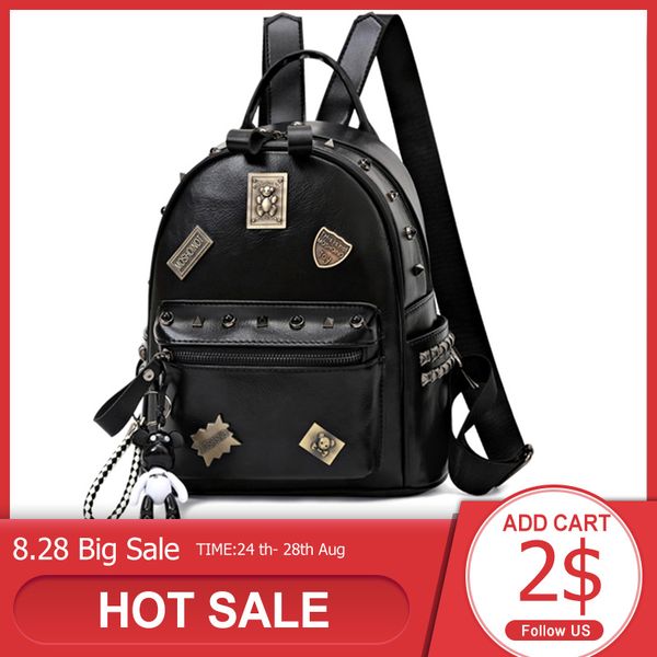

rosetic punk designer pu leather backpacks women school bags rivet gothic black pink white teenager casual backpacks travel