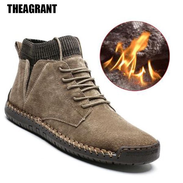 

theagrant fashion men boots winter plush warm men snow boots lace-up male ankle waterproof autumn man work shoes mbs2010, Black