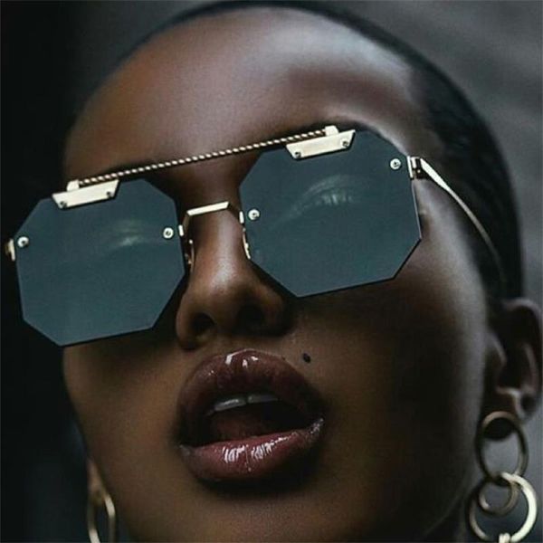 

sunglasses octagonal rimless for women mens designer gold frame punk sun glasses fashion shades uv400 protection, White;black