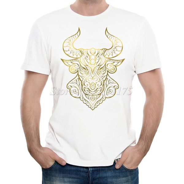 

new arrivals 2019 men's fashion taurus gold printed t shirt cool summer casual tee