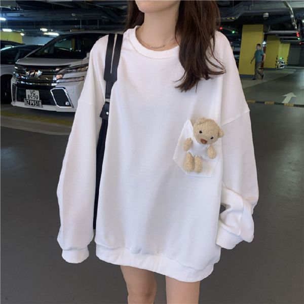 

official picture 6535 fish scale bear pulloversweater pullover design sense sweater women's autumn clothing loose lazy round neck pullo, Black