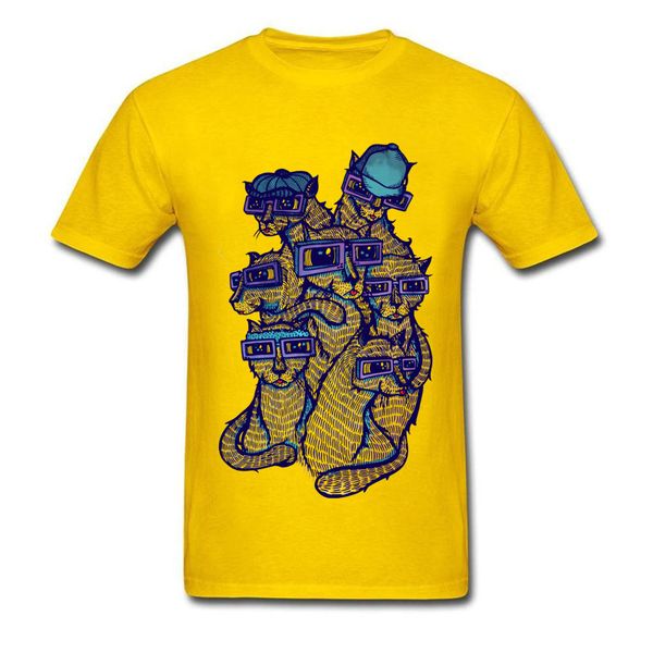

2018 new art school cat yellow t shirt crewneck all cotton men's tees short sleeve summer personalized t-shirts cartoon image