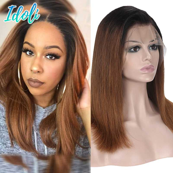 

lace wigs brazilian straight virgin hair wig front human ombre 1b/30#, Black;brown