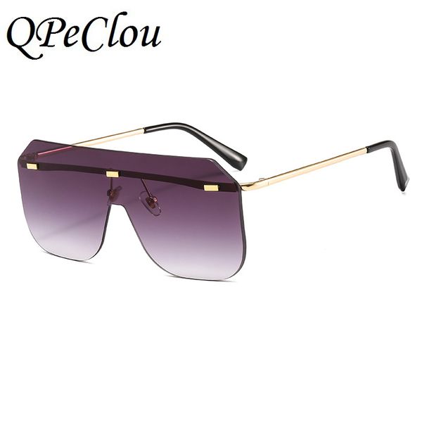 

qpeclou 2020 new metal oversized one piece sunglasses women fashion big frame square sun glasses female goggle men, White;black