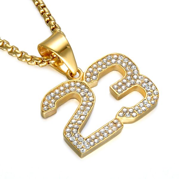 

chains basketball number 23 titanium steel full drill necklace hanging sports hip hop stainless, Silver