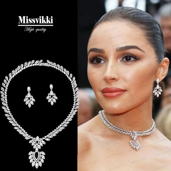 

missvikki fashion romantic crystal pendant necklace set for women girl bridal wedding full shiny cz 2020 romantic super gift, Silver