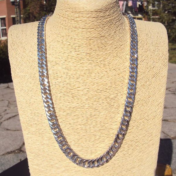 

mens miami cuban link curb chain real white solid gold g/f hip hop 10mm thick chain jayz, Silver